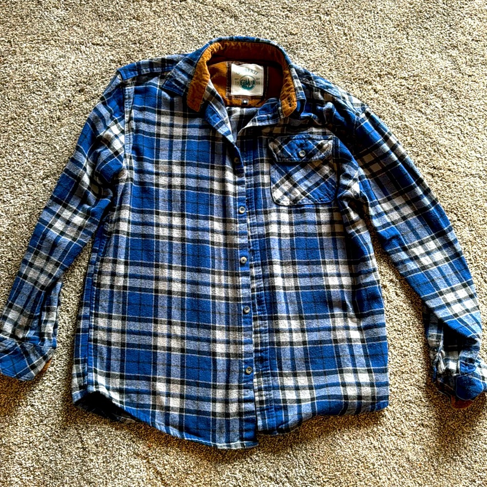 Gioberti Blue Plaid Flannel Corduroy Lined Button Up Medium